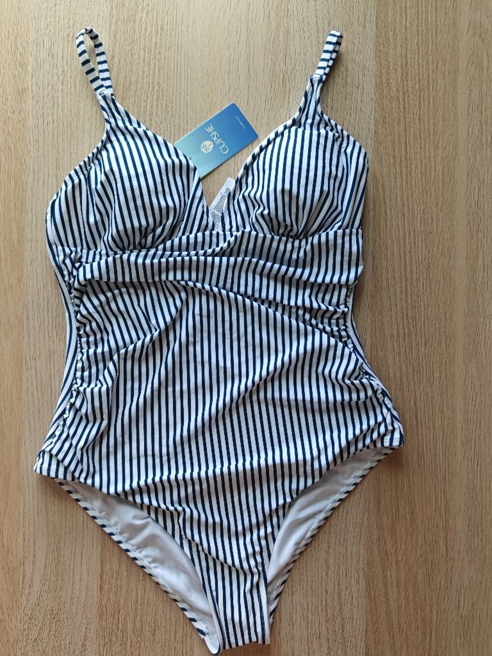 CUPSHE RUCHED V-NECK ONE PIECE SWIMSUIT (SIZE LARGE)